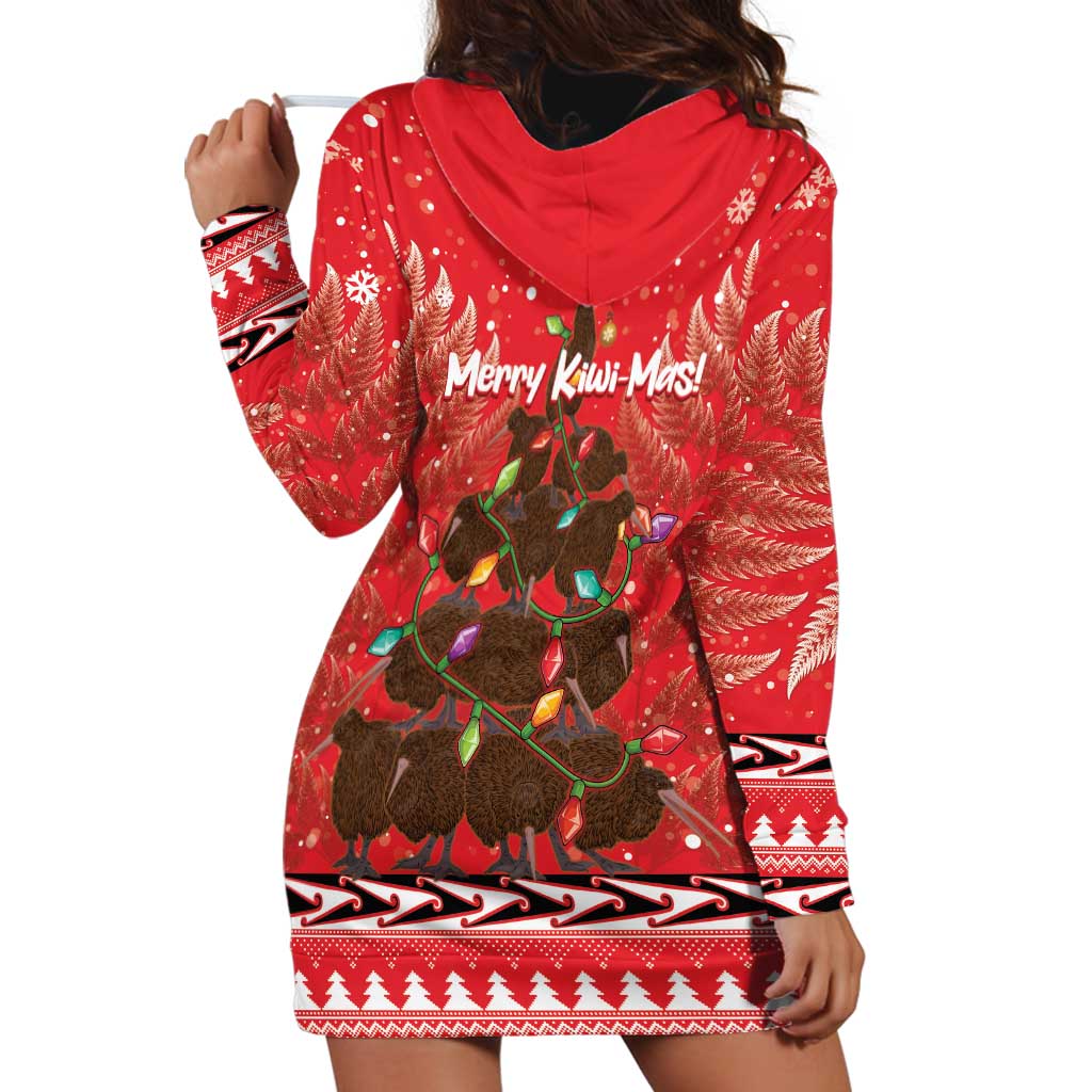 Kiwi New Zealand Christmas Hoodie Dress Meri Kirihimete Silver Fern - Red Color