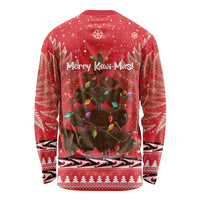 Kiwi New Zealand Christmas Long Sleeve Shirt Meri Kirihimete Silver Fern - Red Color