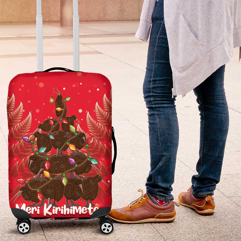 Kiwi New Zealand Christmas Luggage Cover Meri Kirihimete Silver Fern - Red Color