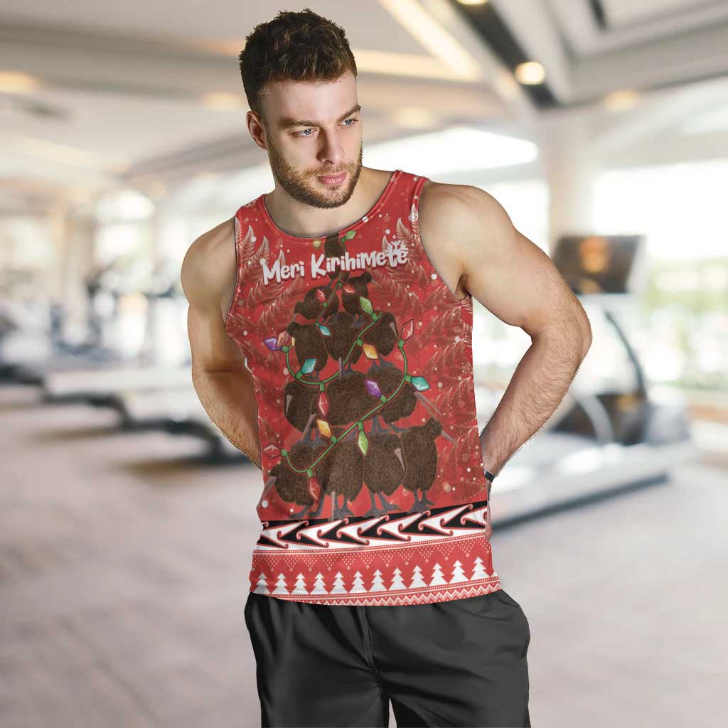 Kiwi New Zealand Christmas Men Tank Top Meri Kirihimete Silver Fern - Red Color LT14 Red - Polynesian Pride
