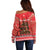 Kiwi New Zealand Christmas Off Shoulder Sweater Meri Kirihimete Silver Fern - Red Color