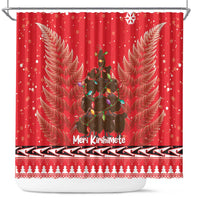 Kiwi New Zealand Christmas Shower Curtain Meri Kirihimete Silver Fern - Red Color