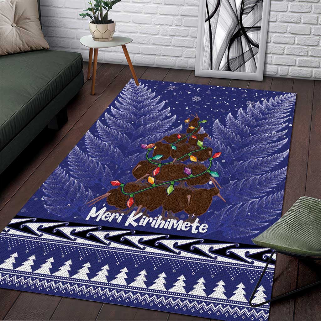 Kiwi New Zealand Christmas Area Rug Meri Kirihimete Silver Fern - Blue Color