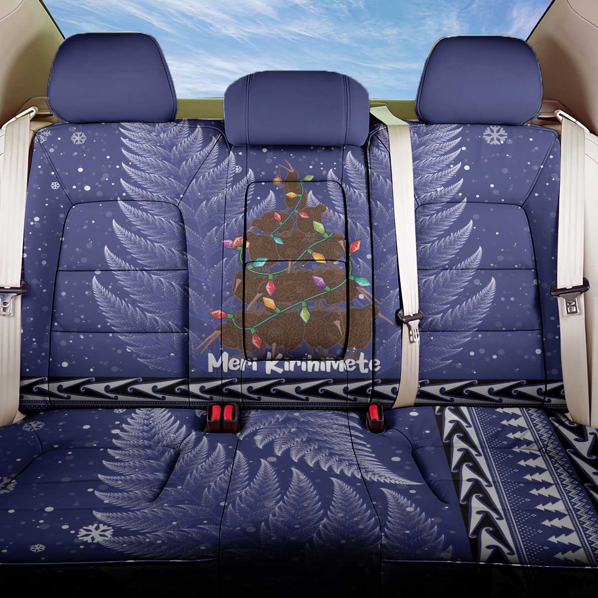 Kiwi New Zealand Christmas Back Car Seat Cover Meri Kirihimete Silver Fern - Blue Color