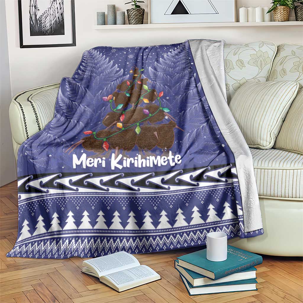 Kiwi New Zealand Christmas Blanket Meri Kirihimete Silver Fern - Blue Color LT14 Blue - Polynesian Pride