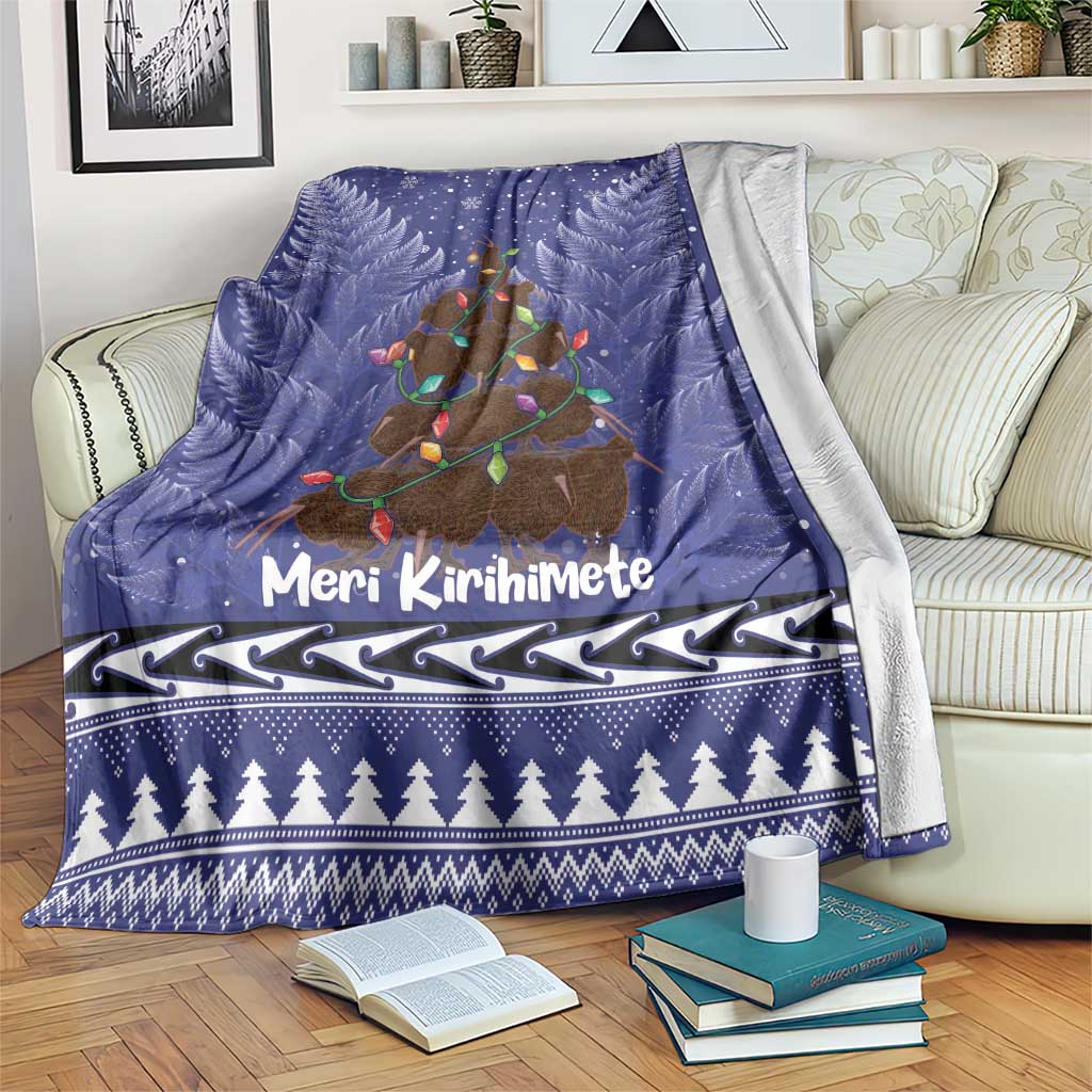 Kiwi New Zealand Christmas Blanket Meri Kirihimete Silver Fern - Blue Color