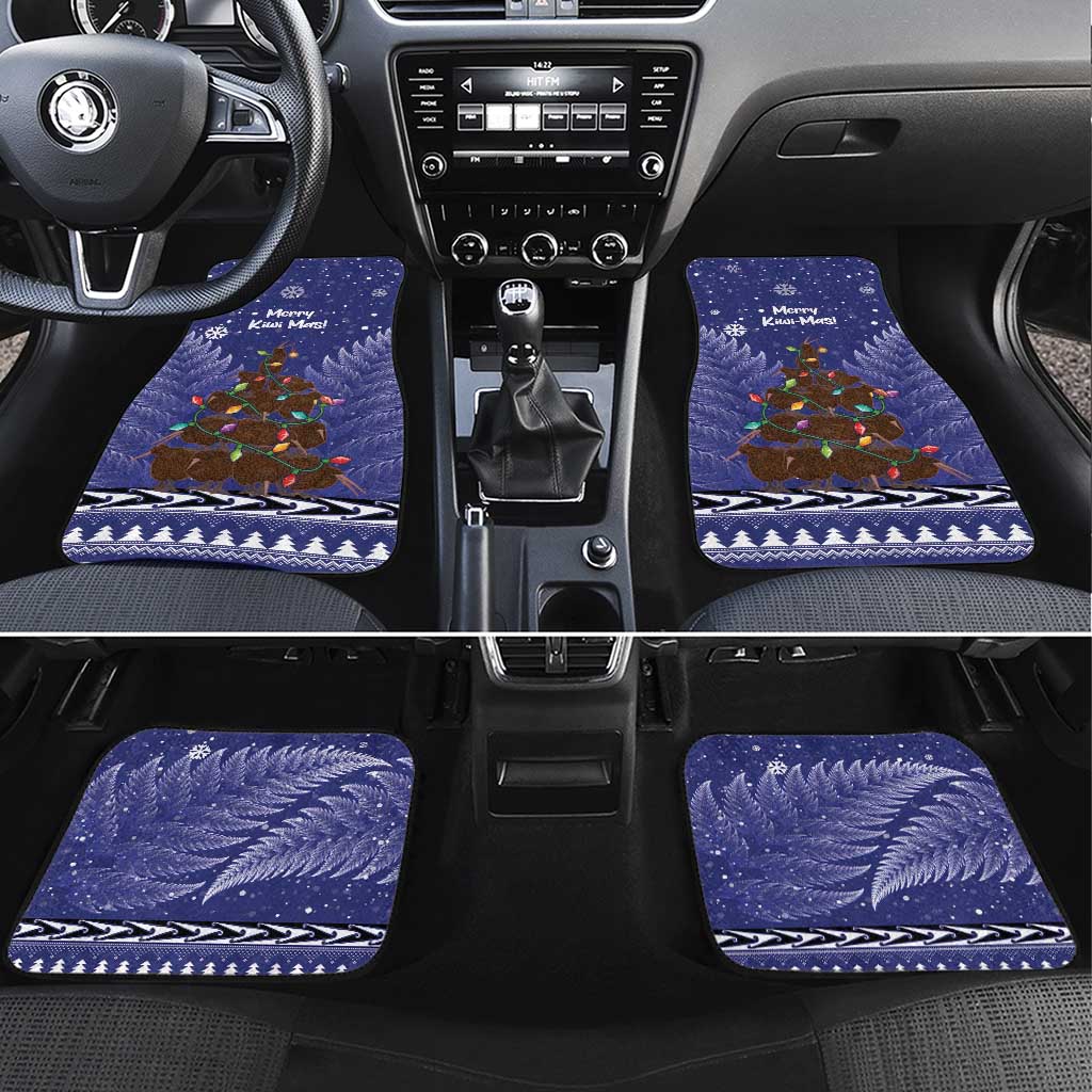 Kiwi New Zealand Christmas Car Mats Meri Kirihimete Silver Fern - Blue Color LT14 Set 4pcs Blue - Polynesian Pride