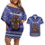 Kiwi New Zealand Christmas Couples Matching Off Shoulder Short Dress and Hawaiian Shirt Meri Kirihimete Silver Fern - Blue Color