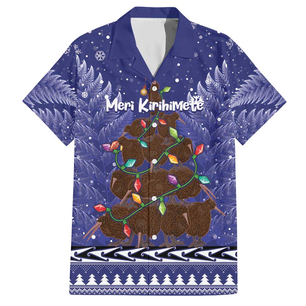 Kiwi New Zealand Christmas Hawaiian Shirt Meri Kirihimete Silver Fern - Blue Color