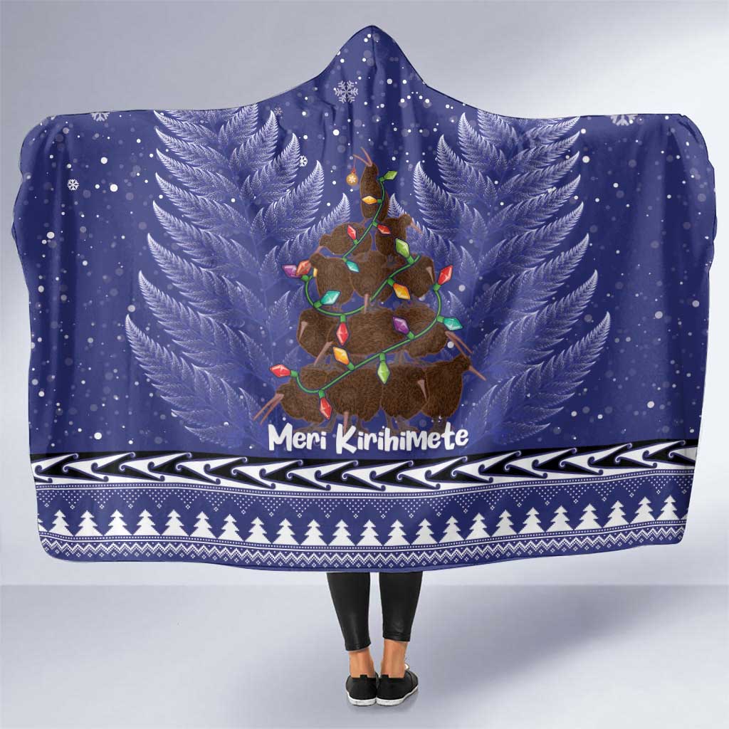 Kiwi New Zealand Christmas Hooded Blanket Meri Kirihimete Silver Fern - Blue Color LT14 One Size Blue - Polynesian Pride