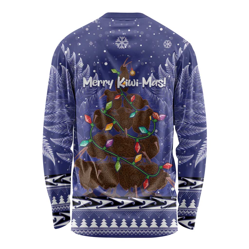 Kiwi New Zealand Christmas Long Sleeve Shirt Meri Kirihimete Silver Fern - Blue Color