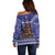 Kiwi New Zealand Christmas Off Shoulder Sweater Meri Kirihimete Silver Fern - Blue Color