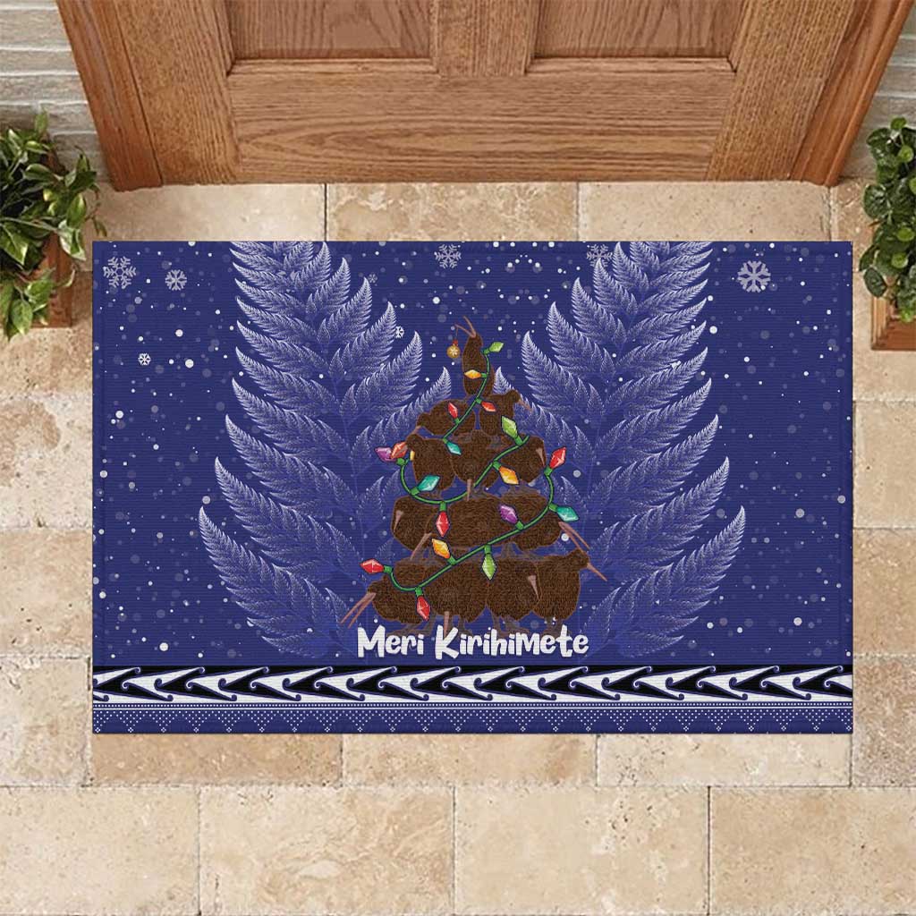 Kiwi New Zealand Christmas Rubber Doormat Meri Kirihimete Silver Fern - Blue Color