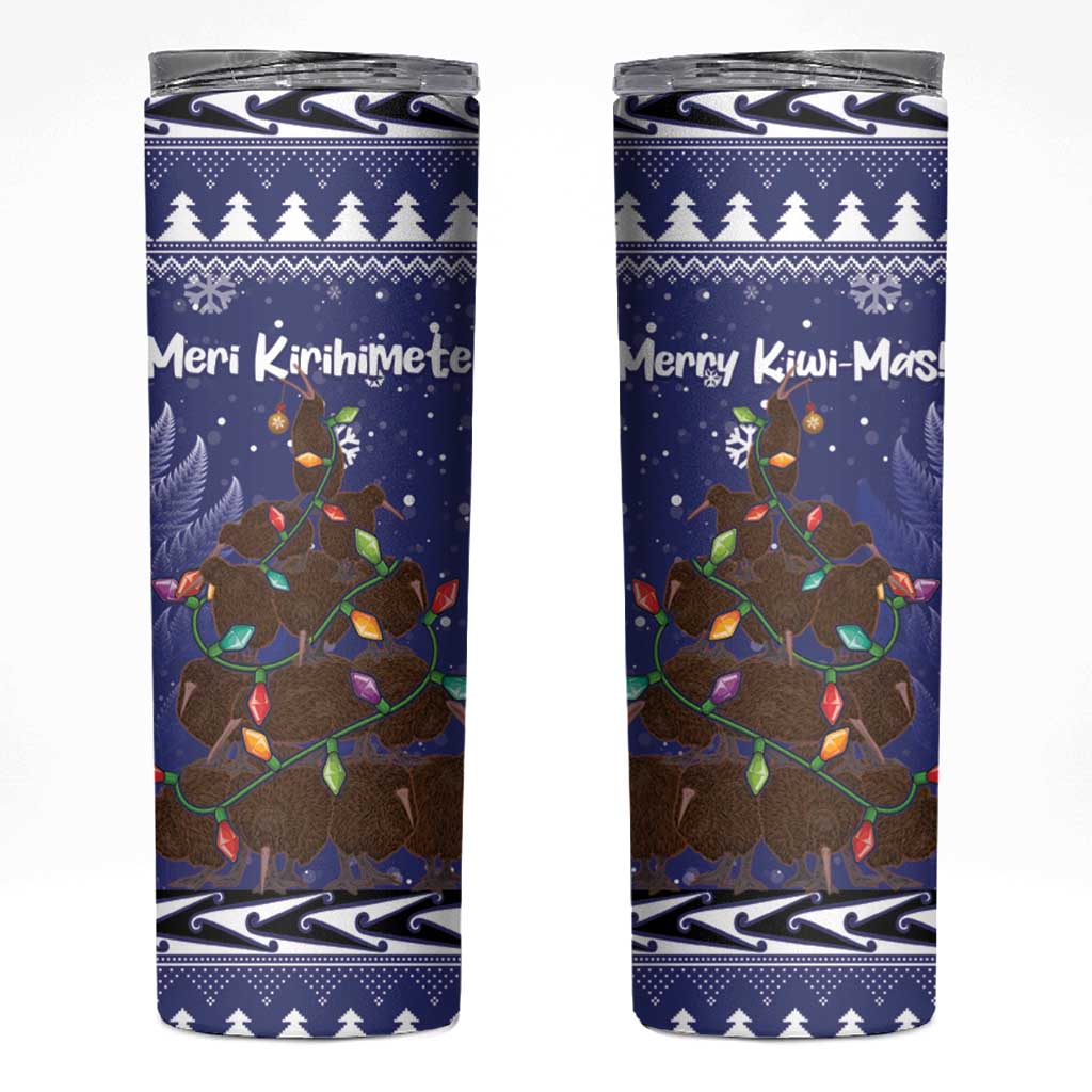 Kiwi New Zealand Christmas Skinny Tumbler Meri Kirihimete Silver Fern - Blue Color