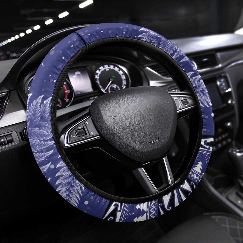 Kiwi New Zealand Christmas Steering Wheel Cover Meri Kirihimete Silver Fern - Blue Color