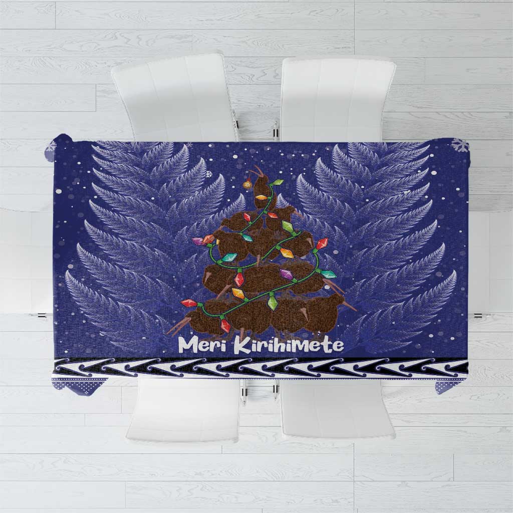 Kiwi New Zealand Christmas Tablecloth Meri Kirihimete Silver Fern - Blue Color LT14 Blue - Polynesian Pride