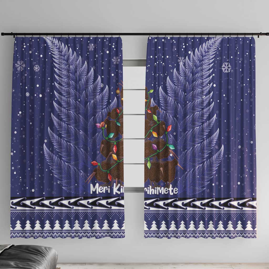 Kiwi New Zealand Christmas Window Curtain Meri Kirihimete Silver Fern - Blue Color