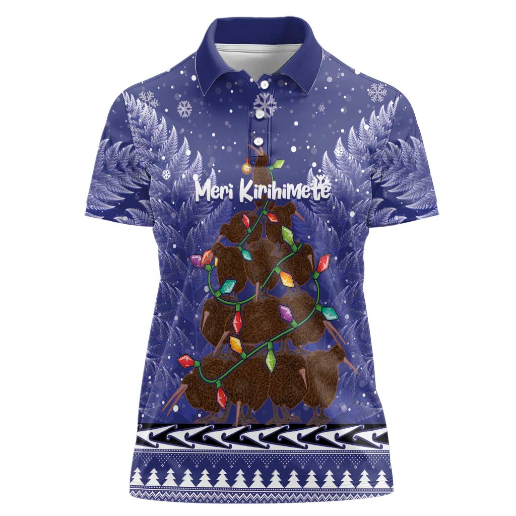 Kiwi New Zealand Christmas Women Polo Shirt Meri Kirihimete Silver Fern - Blue Color