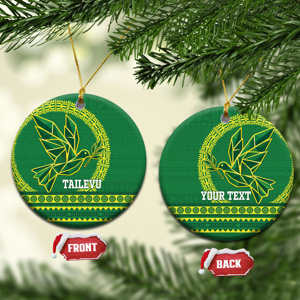 Fiji Tailevu Rugby Personalised Ceramic Ornament Go Dove Nation Fijian Tapa LT14 Circle Green - Polynesian Pride