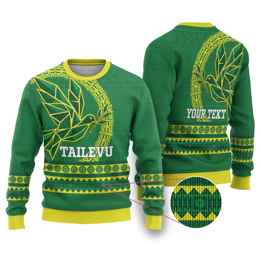 Fiji Tailevu Rugby Personalised Ugly Christmas Sweater Go Dove Nation Fijian Tapa LT14 Green - Polynesian Pride