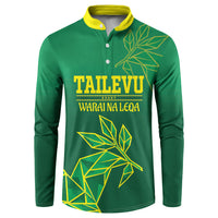 Fiji Tailevu Rugby Custom Button Sweatshirt Warai Na Leqa LT14 Green - Polynesian Pride