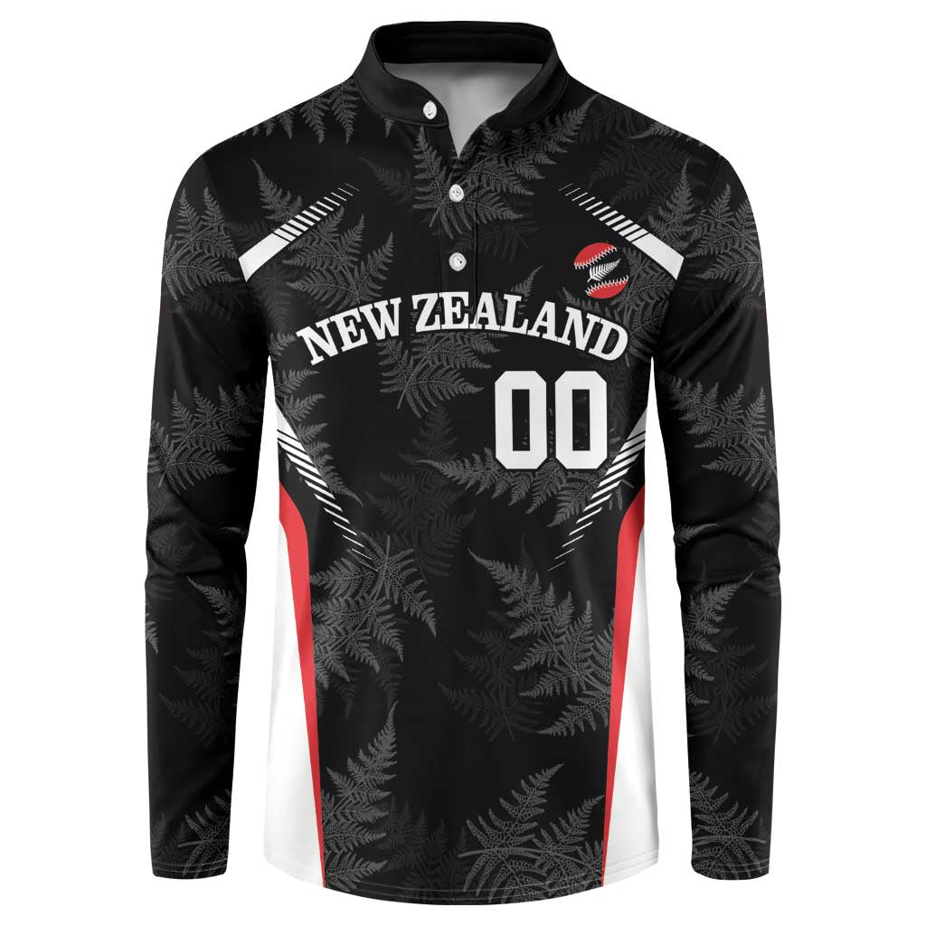 Custom New Zealand Silver Fern Softball Button Sweatshirt Go Aotearoa LT14 Black - Polynesian Pride