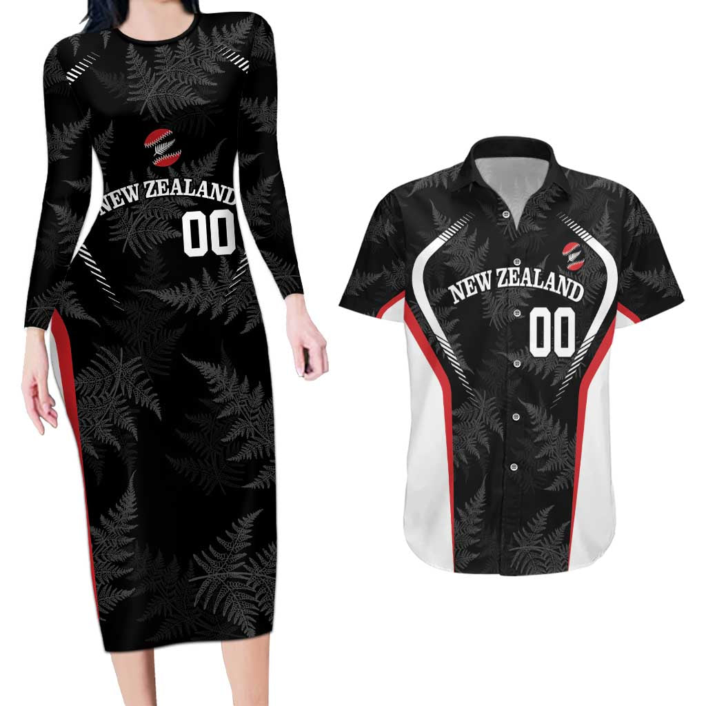 Custom New Zealand Silver Fern Softball Couples Matching Long Sleeve Bodycon Dress and Hawaiian Shirt Go Aotearoa