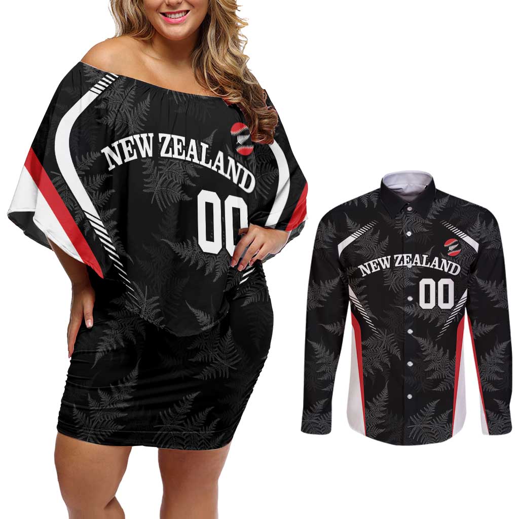 Custom New Zealand Silver Fern Softball Couples Matching Off Shoulder Short Dress and Long Sleeve Button Shirt Go Aotearoa