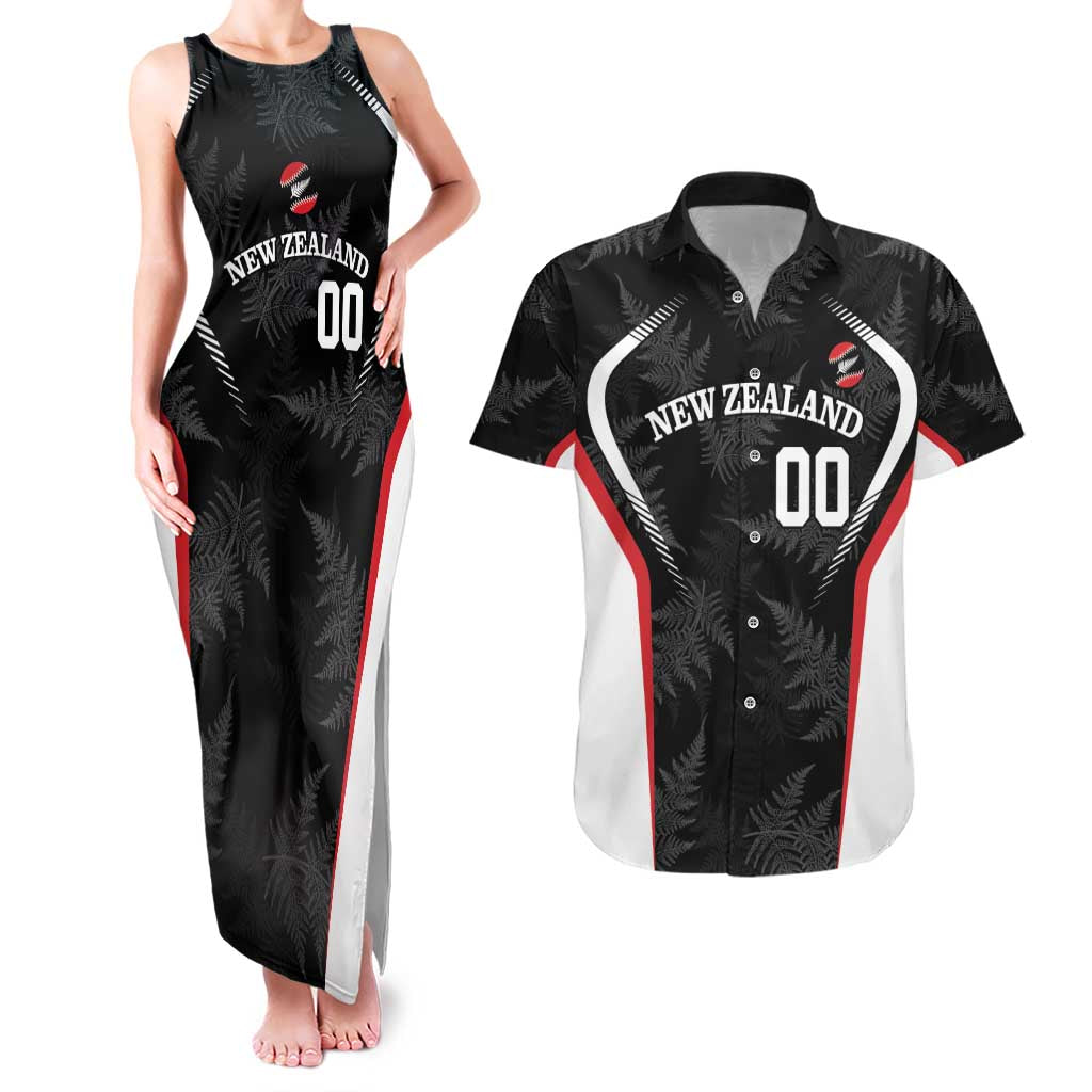 Custom New Zealand Silver Fern Softball Couples Matching Tank Maxi Dress and Hawaiian Shirt Go Aotearoa LT14 Black - Polynesian Pride