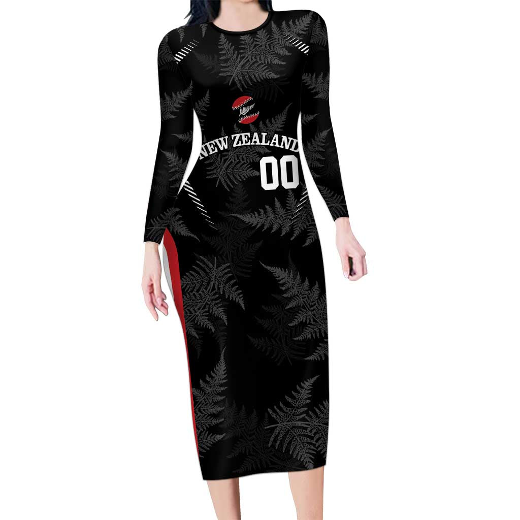 Custom New Zealand Silver Fern Softball Long Sleeve Bodycon Dress Go Aotearoa