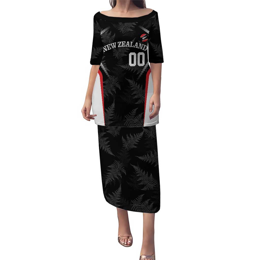 Custom New Zealand Silver Fern Softball Puletasi Go Aotearoa LT14 Long Dress Black - Polynesian Pride
