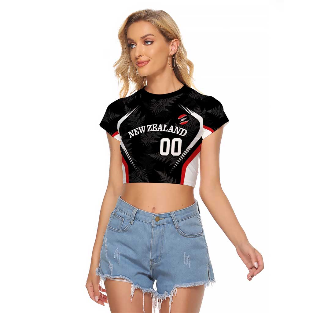 Custom New Zealand Silver Fern Softball Raglan Cropped T Shirt Go Aotearoa LT14 Female Black - Polynesian Pride