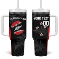 Personalised New Zealand Silver Fern Softball Tumbler With Handle Go Aotearoa LT14 One Size: 40 oz Black - Polynesian Pride