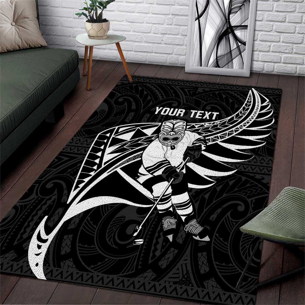 Custom Aotearoa Ice Hockey Area Rug NZ Tiki Mascot - Maori Pattern