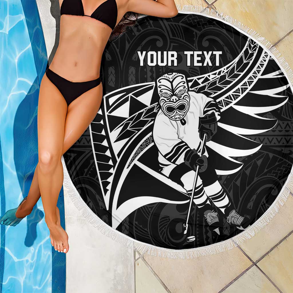 Custom Aotearoa Ice Hockey Beach Blanket NZ Tiki Mascot - Maori Pattern LT14 - Polynesian Pride
