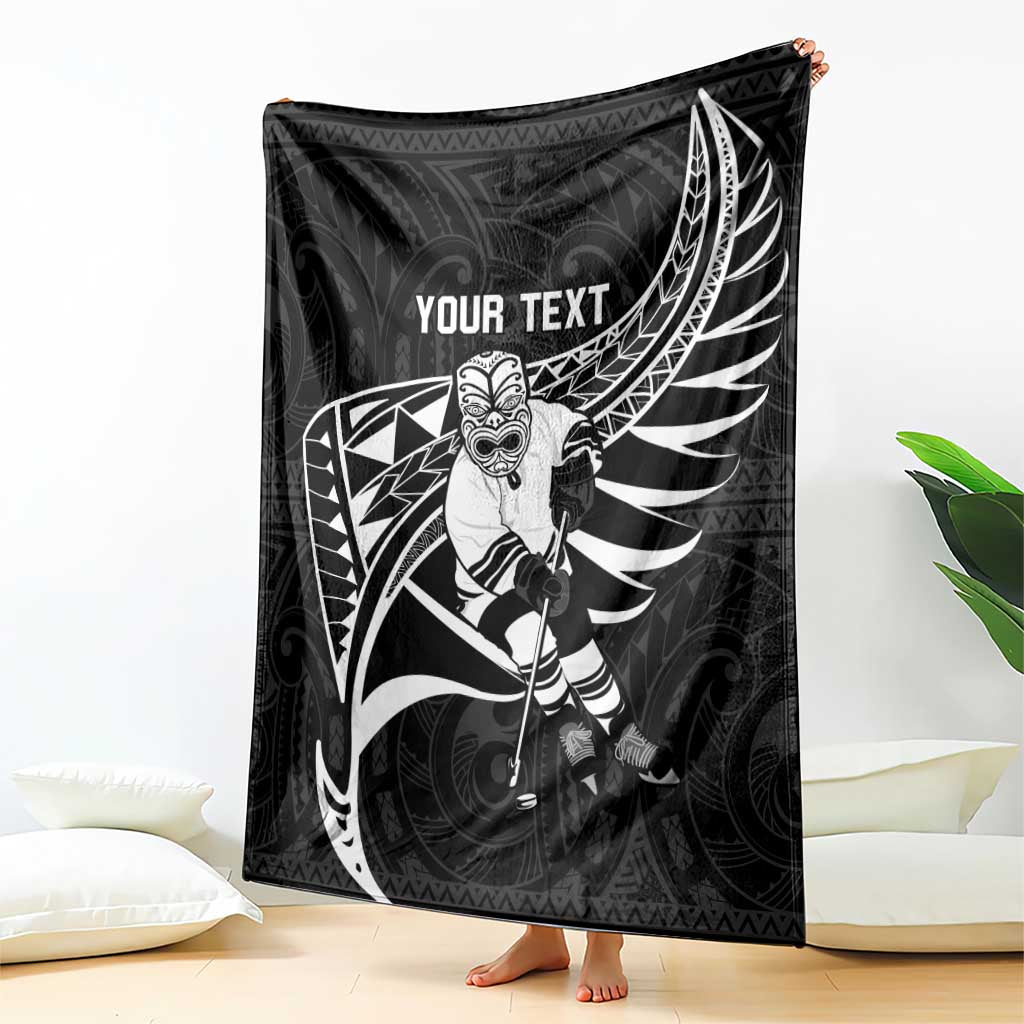 Custom Aotearoa Ice Hockey Blanket NZ Tiki Mascot - Maori Pattern LT14 - Polynesian Pride