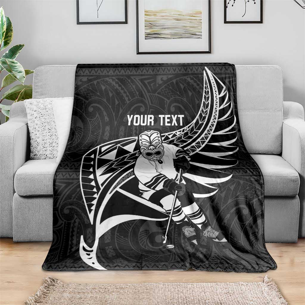 Custom Aotearoa Ice Hockey Blanket NZ Tiki Mascot - Maori Pattern LT14 - Polynesian Pride