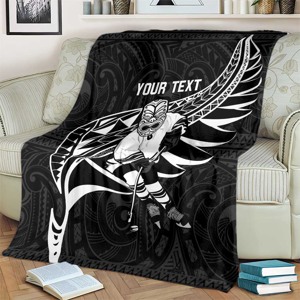Custom Aotearoa Ice Hockey Blanket NZ Tiki Mascot - Maori Pattern LT14 - Polynesian Pride