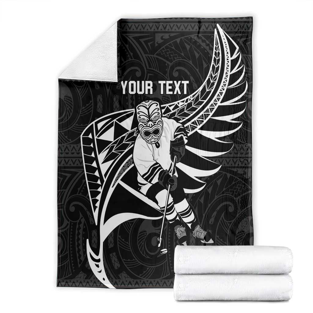Custom Aotearoa Ice Hockey Blanket NZ Tiki Mascot - Maori Pattern LT14 - Polynesian Pride