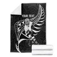 Custom Aotearoa Ice Hockey Blanket NZ Tiki Mascot - Maori Pattern LT14 - Polynesian Pride
