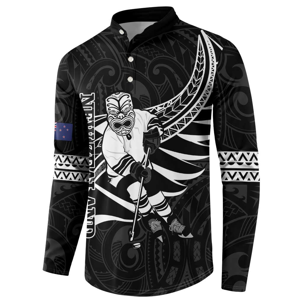 Custom Aotearoa Ice Hockey Button Sweatshirt NZ Tiki Mascot - Maori Pattern LT14 - Polynesian Pride