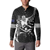 Custom Aotearoa Ice Hockey Button Sweatshirt NZ Tiki Mascot - Maori Pattern LT14 - Polynesian Pride