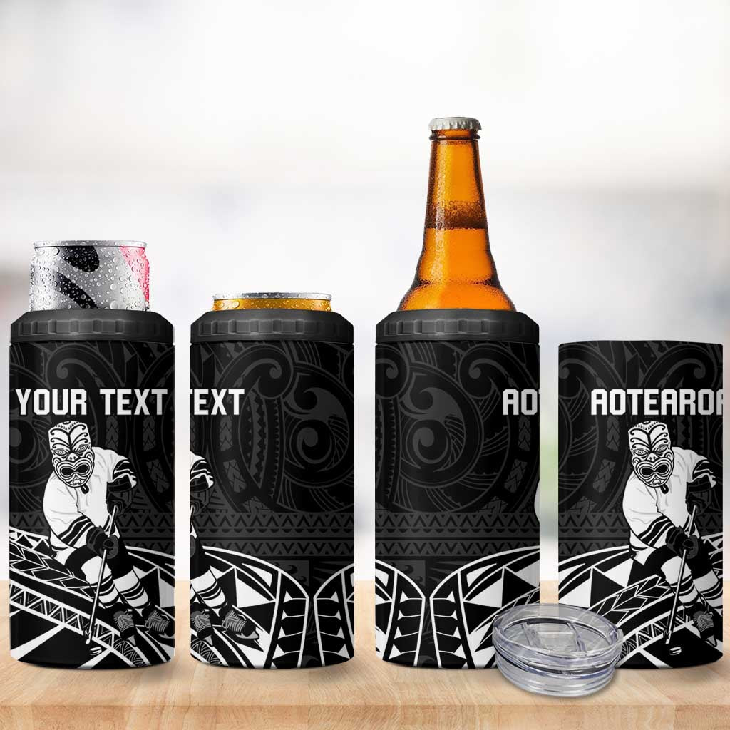 Personalised Aotearoa Ice Hockey 4 in 1 Can Cooler Tumbler NZ Tiki Mascot - Maori Pattern LT14