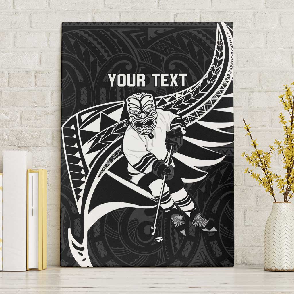 Custom Aotearoa Ice Hockey Canvas Wall Art NZ Tiki Mascot - Maori Pattern LT14 Without Frame Black - Polynesian Pride