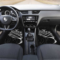 Custom Aotearoa Ice Hockey Car Mats NZ Tiki Mascot - Maori Pattern LT14 Set 2pcs - Front Black - Polynesian Pride