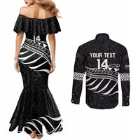 Custom Aotearoa Ice Hockey Couples Matching Mermaid Dress and Long Sleeve Button Shirt NZ Tiki Mascot - Maori Pattern LT14 - Polynesian Pride