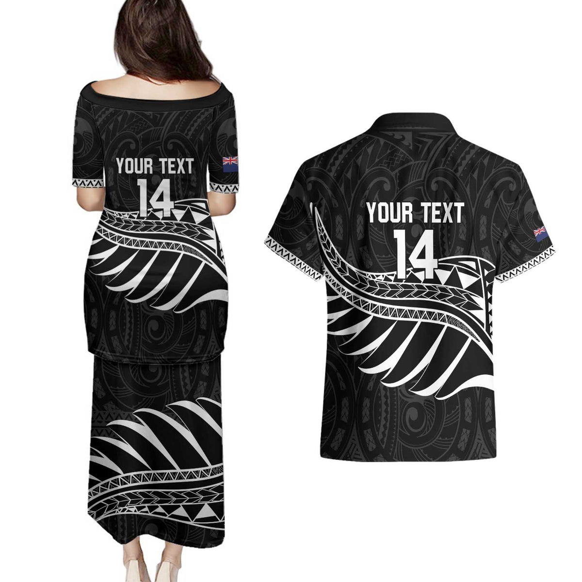 Custom Aotearoa Ice Hockey Couples Matching Puletasi and Hawaiian Shirt NZ Tiki Mascot - Maori Pattern LT14 - Polynesian Pride