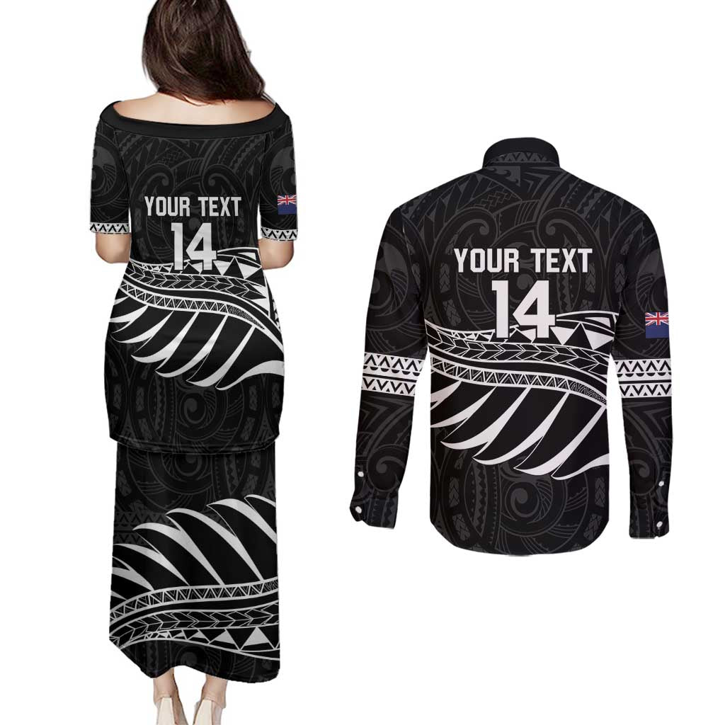 Custom Aotearoa Ice Hockey Couples Matching Puletasi and Long Sleeve Button Shirt NZ Tiki Mascot - Maori Pattern LT14 - Polynesian Pride