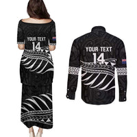 Custom Aotearoa Ice Hockey Couples Matching Puletasi and Long Sleeve Button Shirt NZ Tiki Mascot - Maori Pattern LT14 - Polynesian Pride