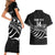 Custom Aotearoa Ice Hockey Couples Matching Short Sleeve Bodycon Dress and Hawaiian Shirt NZ Tiki Mascot - Maori Pattern